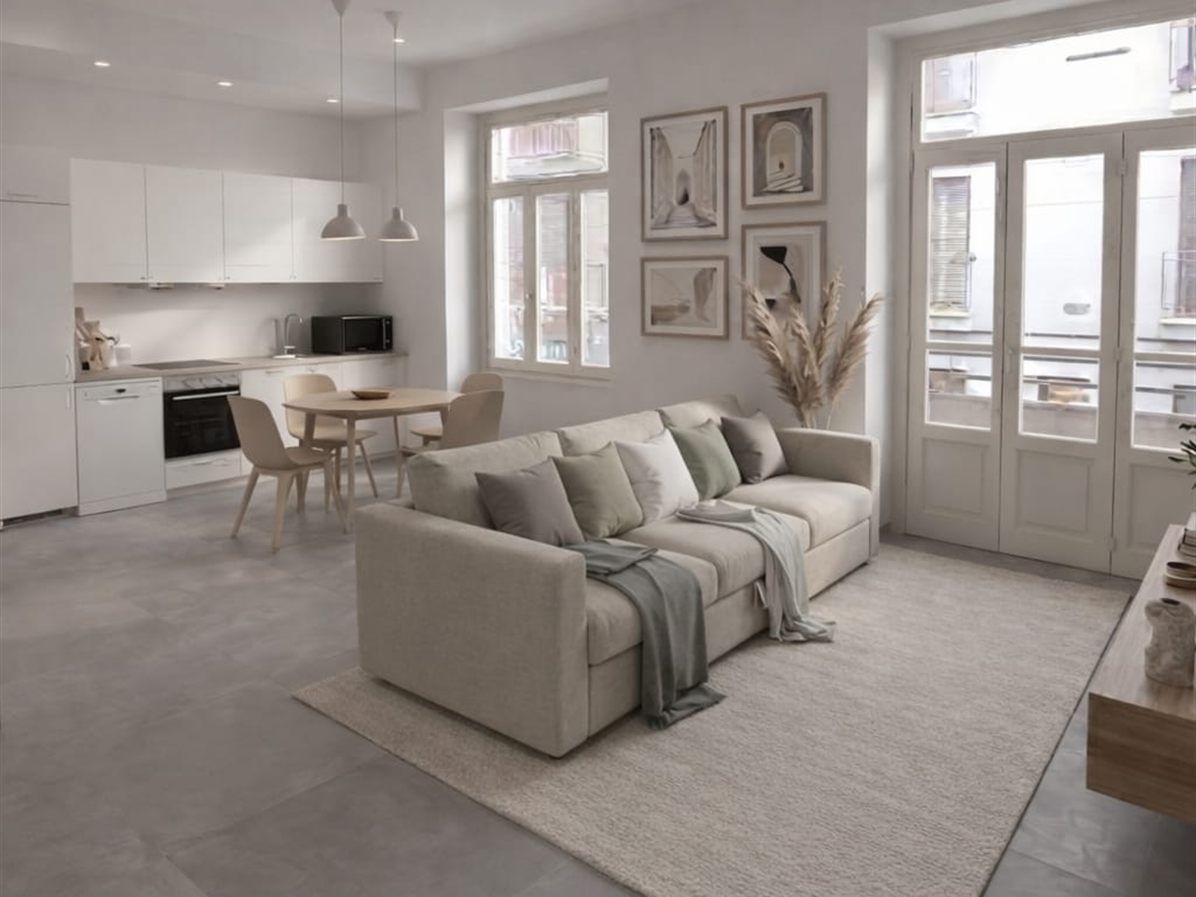 Render fotorealistico dello stesso appartamento dopo home staging